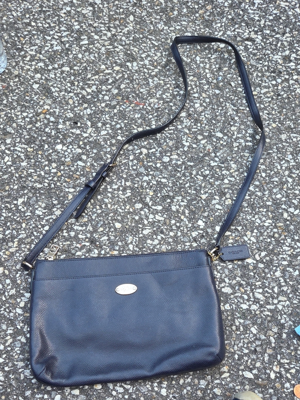Coach Navy Leather Crossbody with Gold Hardware